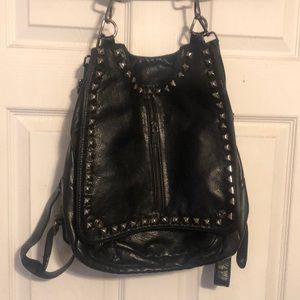 Fake leather backpack with metallic embellishments